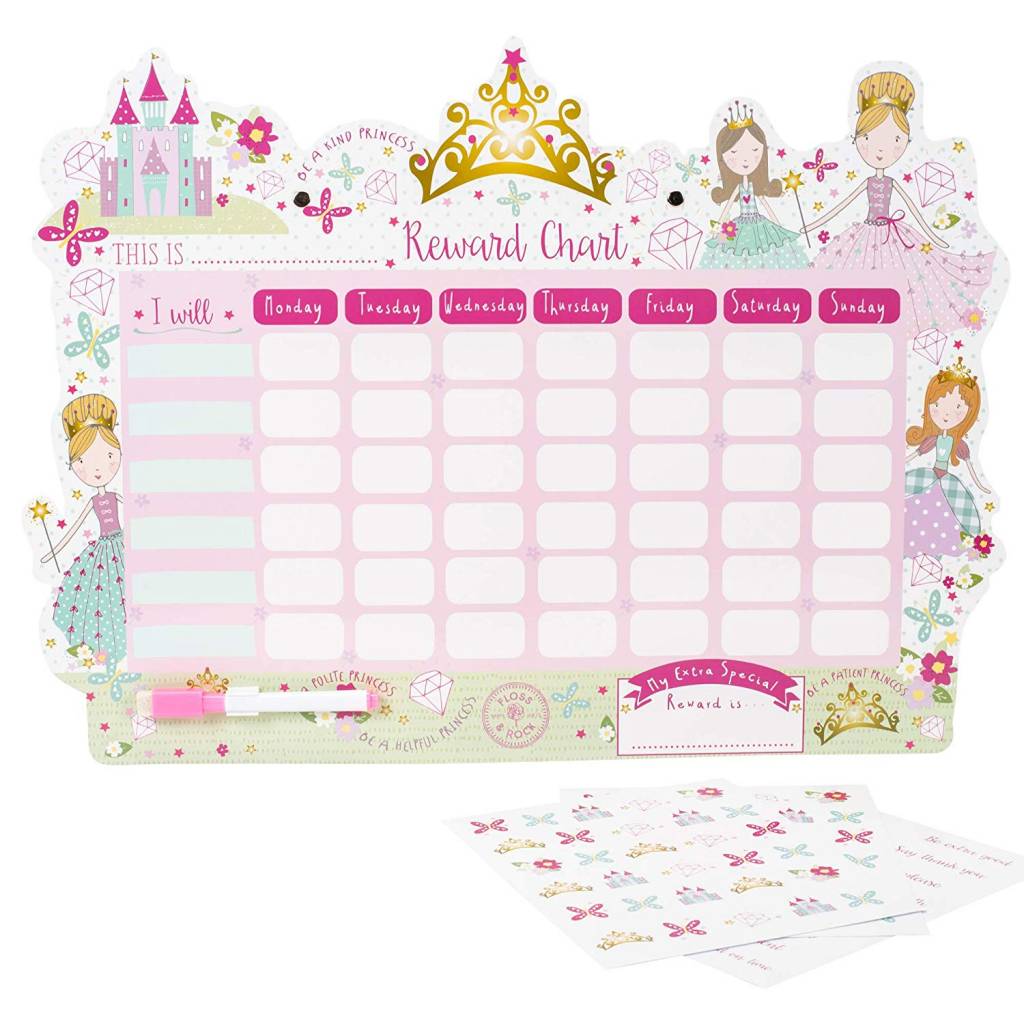 Girls Pink Princess personalised sticker reward chart free